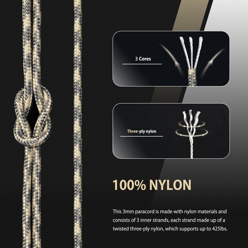 Abma Cord Paracord 425 lbs 3mm 100% Nylon 30M -