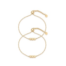 PAVOI 14K Yellow Gold Plated Friendship Matching Adjustable Bracelets for Women | Gold Best Friends Bracelet Set | BFF Bracelet Pack