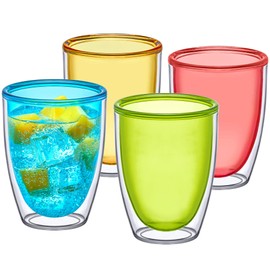 Amazing Abby - Andes - 12-Ounce Insulated Plastic Tumblers (Set of 4), Double-Wall Plastic Drinking Glasses, Mixed-Color Reusable Plastic Cups, BPA-Free, Shatter-Proof, Dishwasher-Safe