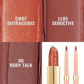 Oulac Lipstick & Lipliner Set 3PCS High Impact Lipcolor with Moisturizing Formula, Vegan Beauty, Full-Coverage Lip Color, Gift Lipstick for Women, GM07+LL05+06