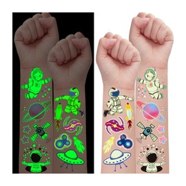 Leesgel 30 Sheets Luminous Outer Space Tattoos for Kids, Space Stickers, Temporary Tattoos Space Toys Gifts for Space Party Decorations, Space Party Bag Fillers Birthday Supplies Games Prizes Favours