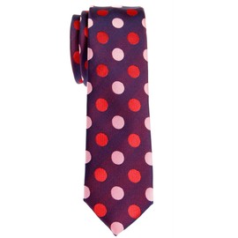 (リトリーズ) RETREEZ 2色 水玉 織布 マイクロファイバー スキニー ネクタイ - ダークパープル&ピンク&レッド