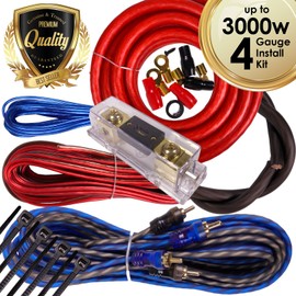 Gravity BGR-KIT4-R-PK2-3000W Complete 3000W 4 Gauge Amplifier Installation Wiring Kit Amp Pk2 4 Ga for Installer and DIY Hobbyist - Perfect for Car/Truck/Motorcycle/Rv/ATV, 3000W / RED