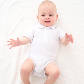 pureborn Baby Boys Polo Bodysuit Pique Short Sleeve Cotton Collared Romper Summer Gentleman One-Piece Outfit White 6-9 Months