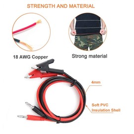 DollaTek 2Pcs 15A 4mm banana plug to alligator clip clamp test probe cable line - Red + Black