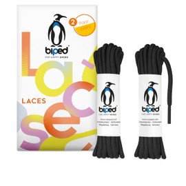 biped Laces 2 Pairs of Tear-Resistant Shoelaces for Leather Shoes, Boots, Boots - for Work, Leisure and Sports Shoes - 100% Polyester Shoe Laces Round Diameter 4 mm z2914 (#2 Black, 130 cm), #2 Black