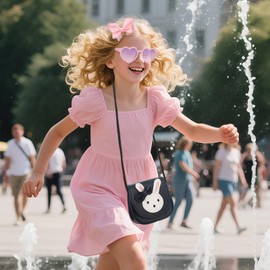 LJCTULY Toddler Purse for Kids, Small Kids Bunny Purse, Little Girl Crossbody Bag with Sunglasses, Birthday Gifts for Girls (Black), Black