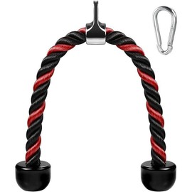 Deluxe Tricep Rope Pull Down Cable 27 & 36 Inch Rope Length Non-Slip Cable Attachment for Gym Workout Exercise Straps Fitness Equipment - Color: Red&Black-36''