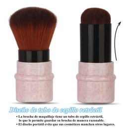 Pincel de maquillaje para colorete, polvo, base, corrector Capuchón de kabuki retráctil con materiales reciclados y sostenibles Pinceles sintéticos sin crueldad para cepillos de viaje Taklon cerdas si(Pink)