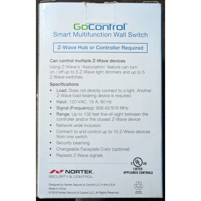 GoControl Go Control Smart 3 Way Switch Zwave