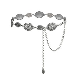BEMYLV Silver Western Belts for Woman Metal Concho Belt Boho Cowgirl Chain Belts for Dress Jeans Country Concert Outfit