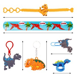 JOYUE Dinosaur Party Bags, Pack of 50 Dinosaur Toys Children's Birthday Party Favours Included Dinosaur Bracelets Key Chain Tattoos Bookmark Ring Slap Bracelets