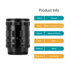 Fotover Macro Extension Tube Macro Extension Tube Metal Mount Ring for Nikon AI F Mount Cameras with Body Rear Lens Cap
