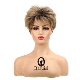 Baruisi Short Pixie Wigs for Women Mixed Blonde Synthetic Layered Cosplay Hair Wig