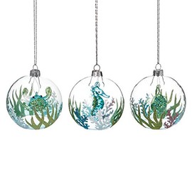 C&F Home Merry Coastmas Sea Bottom Dome Ocean Blue 3 x 3 Inch Glass Decorative Hanging Nautical Christmas Ball Ornaments Set of 3