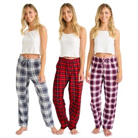 GIVEITPRO 3 Pack - Women's Flannel Pajama Pant Bottoms – Premium 100% Cotton Yarn-dye Woven (Combo C (Grey, Coral, Burgudy Rose)-WITH Pockets, XX-LARGE)