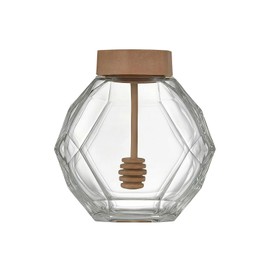 UPSTORE 12 oz Glass Honey Pot Jar Clear Honey Dispenser Hexagon Shape Honey Pot Container with Wooden Dipper and Lid for Home Kitchen