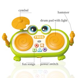 Electric Music Drum Frog Design Birthday Gifts Musical Instruments Multifunctional Clapping Drum Percussion Instrument Volume Control Buttons 2 Drum Pads with Light