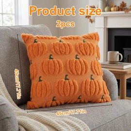 Kxsufwa Autumn Decorations, 2 Pcs 45x45cm Orange Cushion Covers, Halloween and Home Decor, Pumpkin Cushion Covers, Covers for Seasonal Updates