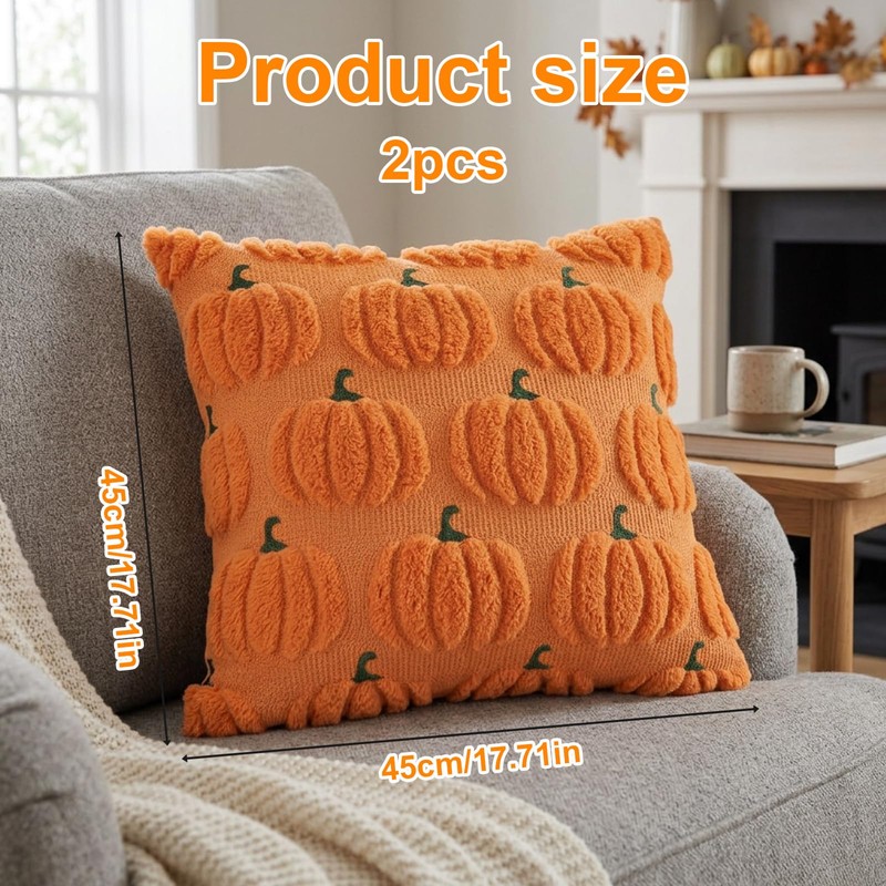 Kxsufwa Autumn Decorations, 2 Pcs 45x45cm Orange Cushion Covers, Halloween