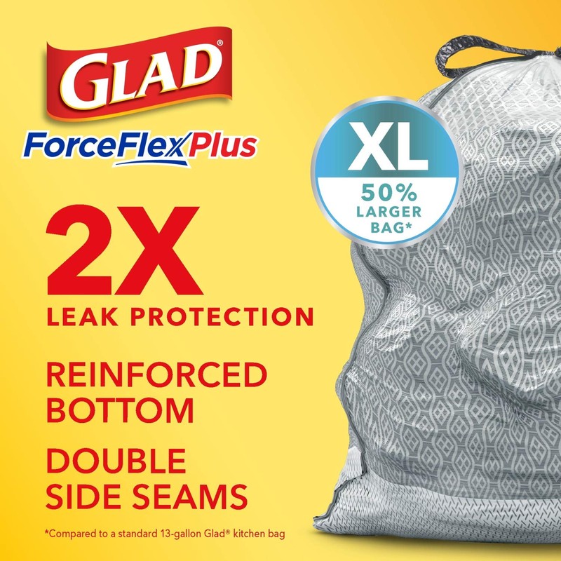 Glad Trash Bags, Force Flex Kitchen Pro Drawstring Garbage Bags,