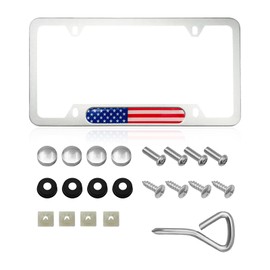 Gasedin Flag License Plate Frame, American Flag Patriotic Stainless Steel Auto Plate Cover, Vintage US Rust-Proof Vehicle License Plate Holder, Universal Car Accessories (White&Colorful)