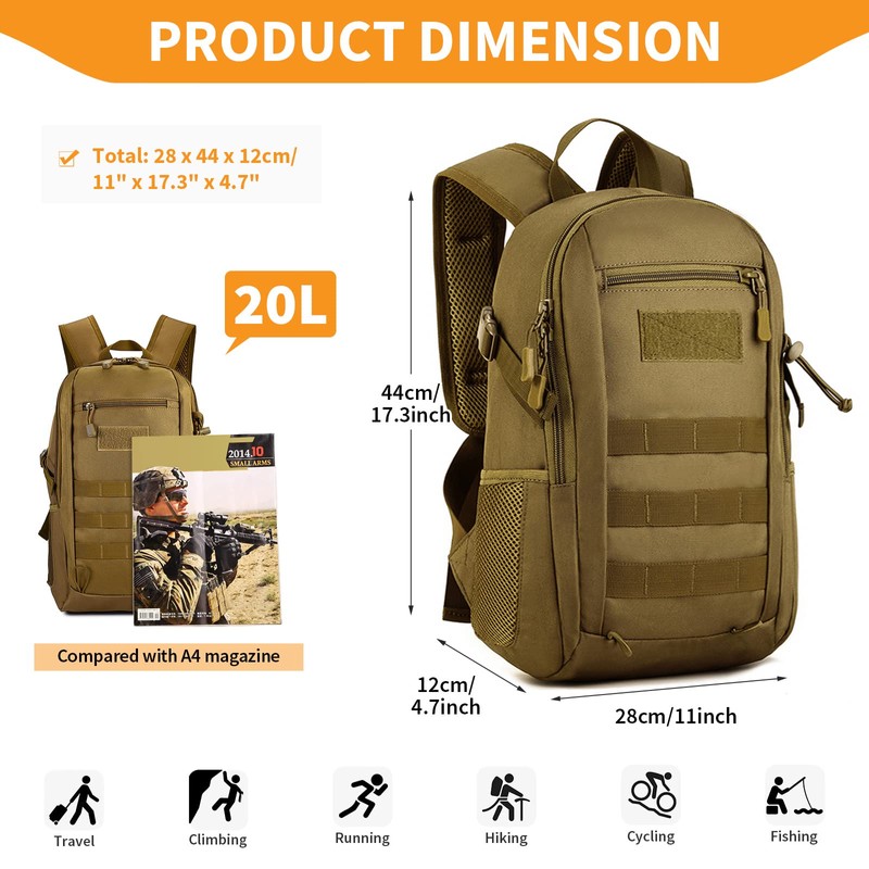HUNTVP 20L Daypack Tactical Military Molle Backpack Small Back Pack