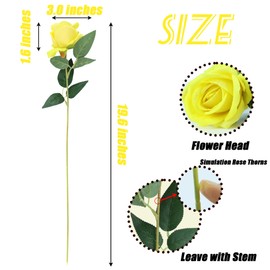 SITUMEIZI 15PCS Roses Artificial Silk Flowers Fake Roses Bouquet with Long Stem Real Touch for Wedding Decoration Party Home Decor(Yellow)