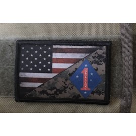USMC 1st Marine Division USA Flag Morale Patch Tactical Military. 2x3" Hook and Loop Made in The USA