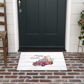 Entry Mat Happy Easter Front Door Porch Outdoor Coconut Coir Floor Mats Lovely Rabbit Eggs Bunny Buffalo Plaid Trunk Sunflower Traps Dirt Natural Plain Machine Washable Birthday Easter Gift 16x24