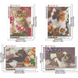 JISHSHAY Diamond Art, Set of 4, 11.8 x 15.7 inches (30 x 40 x 30 cm), Diamond Art Kit, Beginners, Diamond Art, Animals, 5D, Diamond Art, Cats, Popular, Bead Art, Dogs, Diamond Painting, DIY, Diamond