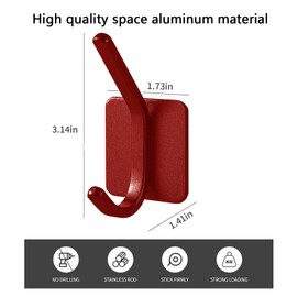 Paoli Heavy Duty Adhesive Hooks,Self-Adhesive Hooks Multiple Colors and Styles 30 lb Maximum Load for Home Schools and Offices（Red 4pc）