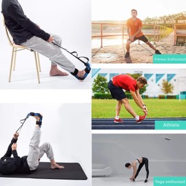 LYSAIMG 1 Pack Yoga Stretching Strap,Black Calf Stretcher with Adjustable loops,6 Loop Fitness Fascia Stretcher,Flex Strap,for Exercise Rehabilitation Pilates Leg Calf Body Training(Bleu)