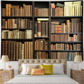 Vintage Bookshelf Tapestry Wall Hanging Retro Library Hippie Wall Tapestries For Bedroom Living Room College Dorm Aesthetic Decor 80X60 Inches