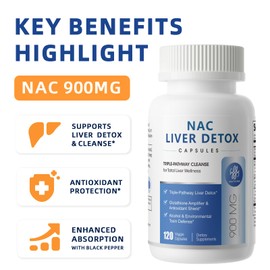 NAC Supplement 900 mg – Liver Cleanse Detox & Repair, Antioxidant & Cellular Health, Alcohol Defense Support – N-Acetyl Cysteine Capsules with Milk Thistle, Turmeric, Dandelion & Artichoke – 120 Count