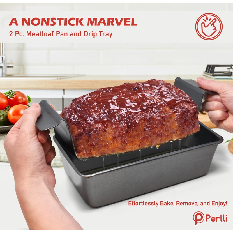 PERLLI Meat Loaf Pan with Drip Tray – 2 Pc.