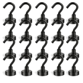 ZWYYTHC 20Pcs Magnetic Hooks Heavy Duty, 25Lb/11kg Strong Heavy Duty Cruise Magnet S-Hooks for Classroom, Fridge, Hanging, Cabins, Grill, Kitchen, Garage and Workplace etc, Screw in Hook Black