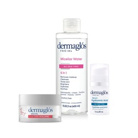 Dermaglos 3-pack Facial Skincare Set | Micellar Water 13,52floz + Hyaluronic Acid Serum 1floz + Ultra Volume Night Cream Moisturizes And Improves The Appearance Of Wrinkles