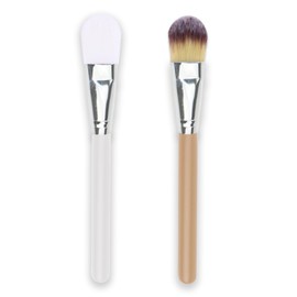 IZyufan Make-Up Brush, 2 Pieces Make-Up Brushes, Cosmetic Brushes, Liquid Make-Up Cream, Powder, Make-Up Fibre, Flat Foundation Brush for Creamy, Powdery or Liquid Foundation (Brown and White)