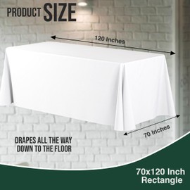 12 Pack White Plastic Table Cloth - 70 x 120 Inch Rectangle Disposable Tablecloth for Parties - Rectangle Tablecloth - Disposable Table Cloths for Parties - Great for Picnics And Formal Events