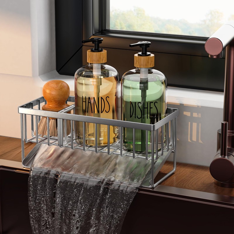 Cisily Kitchen Soap Dispenser Set with Pump, 16OZ Glass Bottle