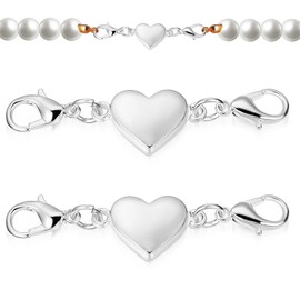 NUOBESTY 2 Pcs Heart Shaped Magnetic Chain Clasp Heart Magnetic Buckle Connector Silver Magnetic Closure Clasps for Necklace Choker Jewelry Accessories