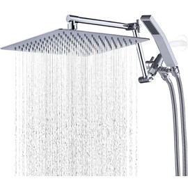 G-Promise All Metal 12 Inches Rainfall Shower Head with Handheld Spray Combo, 3 Settings Diverter, Adjustable Extension Arm with Lock Joints, 71 Inches Stainless Steel Hose (Chrome)