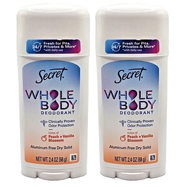 Secret Whole Body Dry Solid 24/7 w/Peach +Vanilla Stick Deodorant 2.4oz-2 Pack