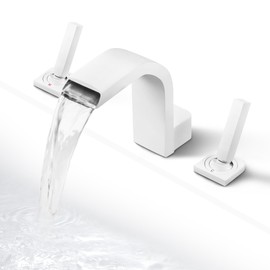 SKOWLL White Bathroom Faucet 8 Inch Widespread Waterfall Faucet with 2 Joystick Handle Deck Mount White Vessel Sink Bathtub Faucet 3 Hole, Matte White