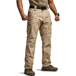 CQR Men's Flex Ripstop Tactical Pants, Water Resistant Stretch Cargo Pants, Lightweight EDC Hiking Work Pants, Marauder Alamo Khaki, 34W x 34L