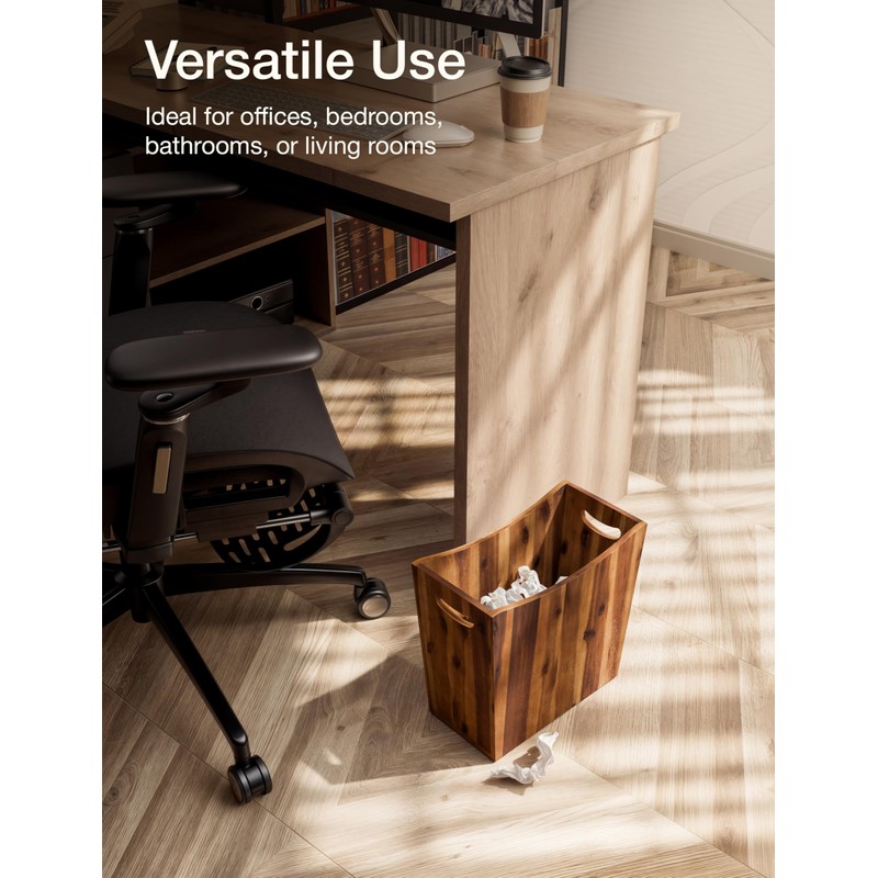 Tidita 3 Gallons Rectangular Wastebaskets - Acacia Wood Waste Basket