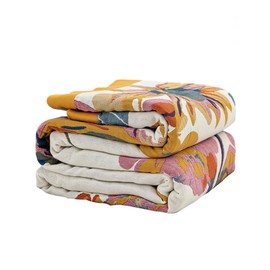 YnM Boho Throw Blanket 100% Muslin Cotton Rustic Quilt with Jacquard Pattern, Lightweight Reversible Blanket for Farmhouse Decor, Home Décor Piece for Couch, Sofa and Bed (Blooming Flower, 60x80 Inch)