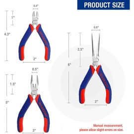 WORKPRO Mini Pliers Set 5” Long Nose Plier 6” Needle Nose Plier for Making Craft