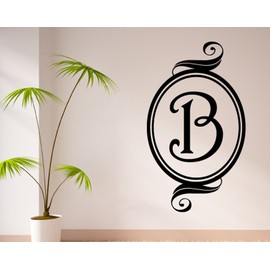 Swirl Frame Monogram - B Wall Decals Stickers, Black, 15"